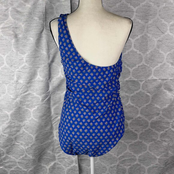J.Crew One-Shoulder Ruched Swimsuit XL Blue Floral Print - Picture 3 of 7